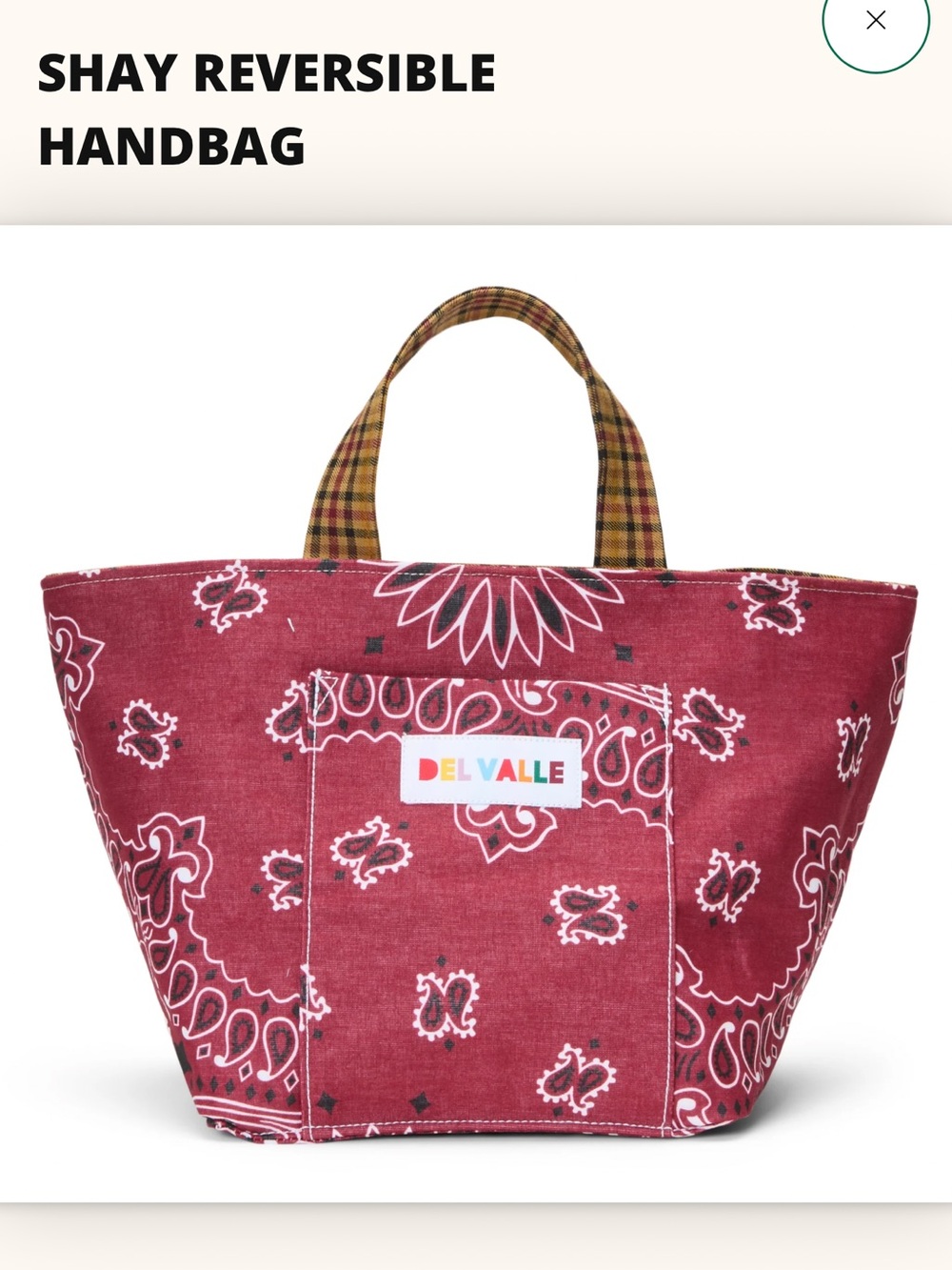 Del Valle Shay Reversible Handbag Plaid Bandana Paisley